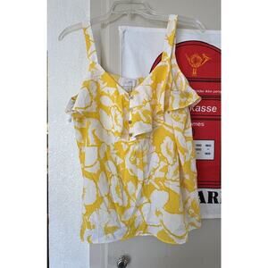 Loft Yellow White Floral‎ Ruffle Tank Top Women's Size Medium Soft Cottage